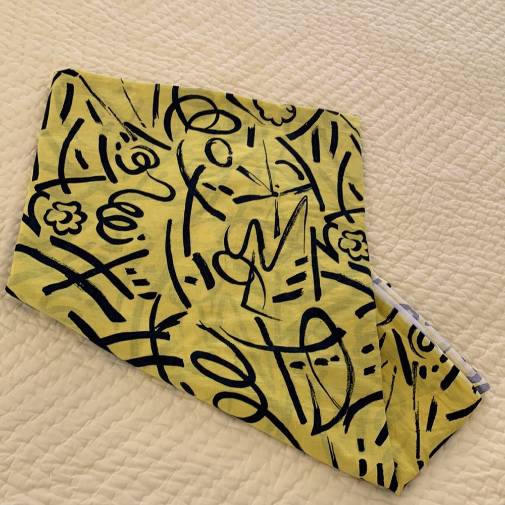 Vtg Unused fabric 80s 84"x57" yellow black by Tandem Textiles